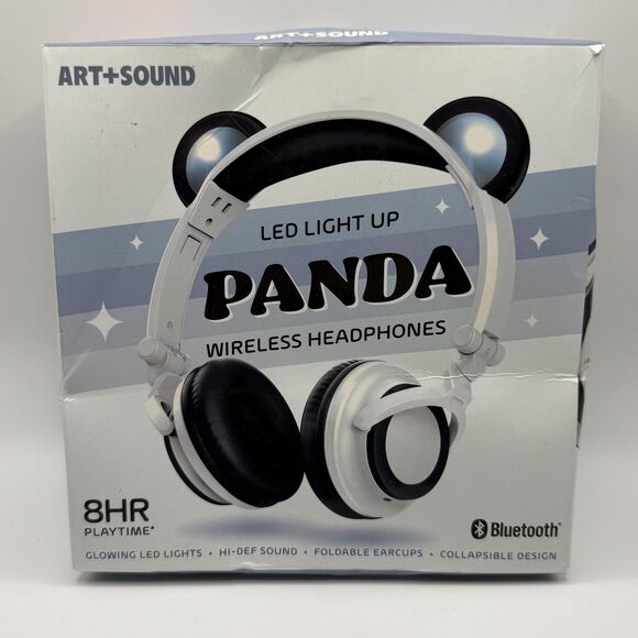 ART+SOUND Panda LED Light Up Wireless Bluetooth Kids Headphones 8HR Playtime - Picture 1 of 6